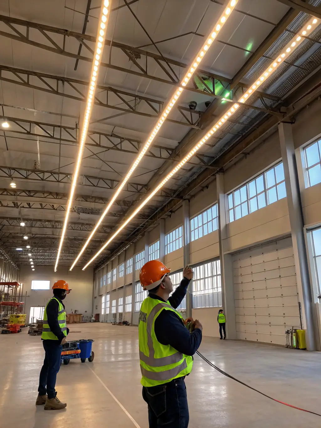 A retail store with updated lighting and electrical systems, emphasizing energy efficiency and modern design.