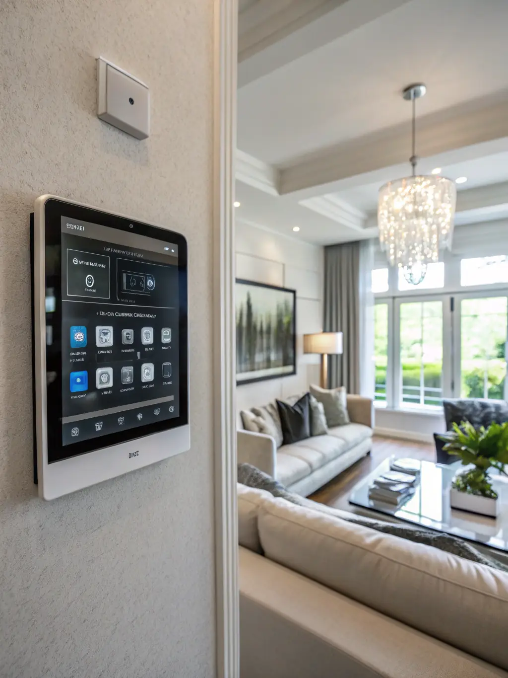 A smart home control panel installed by VoltMaster LLC, demonstrating the integration of smart technology for home automation and security.