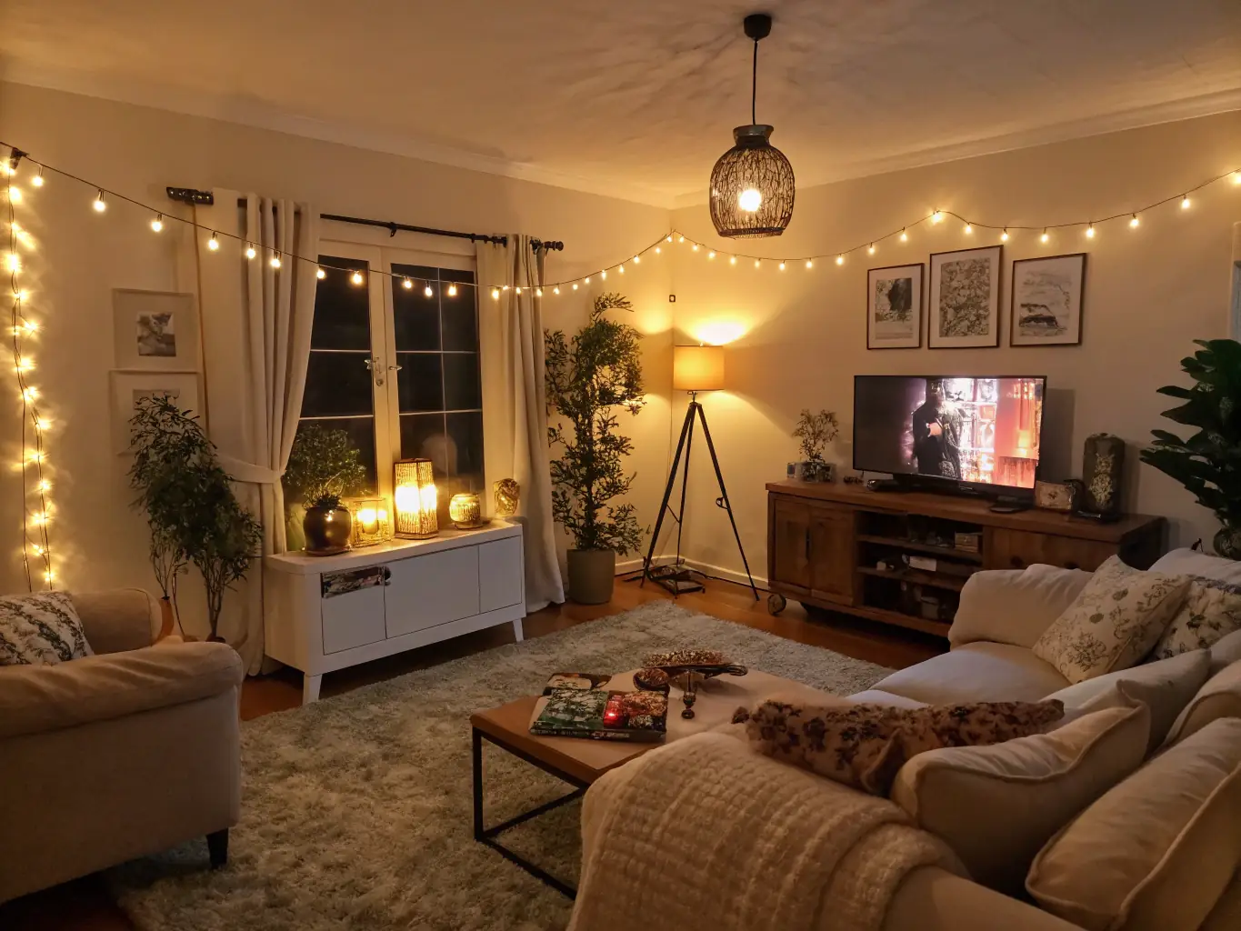 A modern home interior with recessed lighting, showcasing a clean and energy-efficient residential electrical setup. The image should highlight the comfort and safety of a well-lit living space.